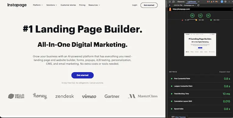 Instapage — Lighthouse score after optimization