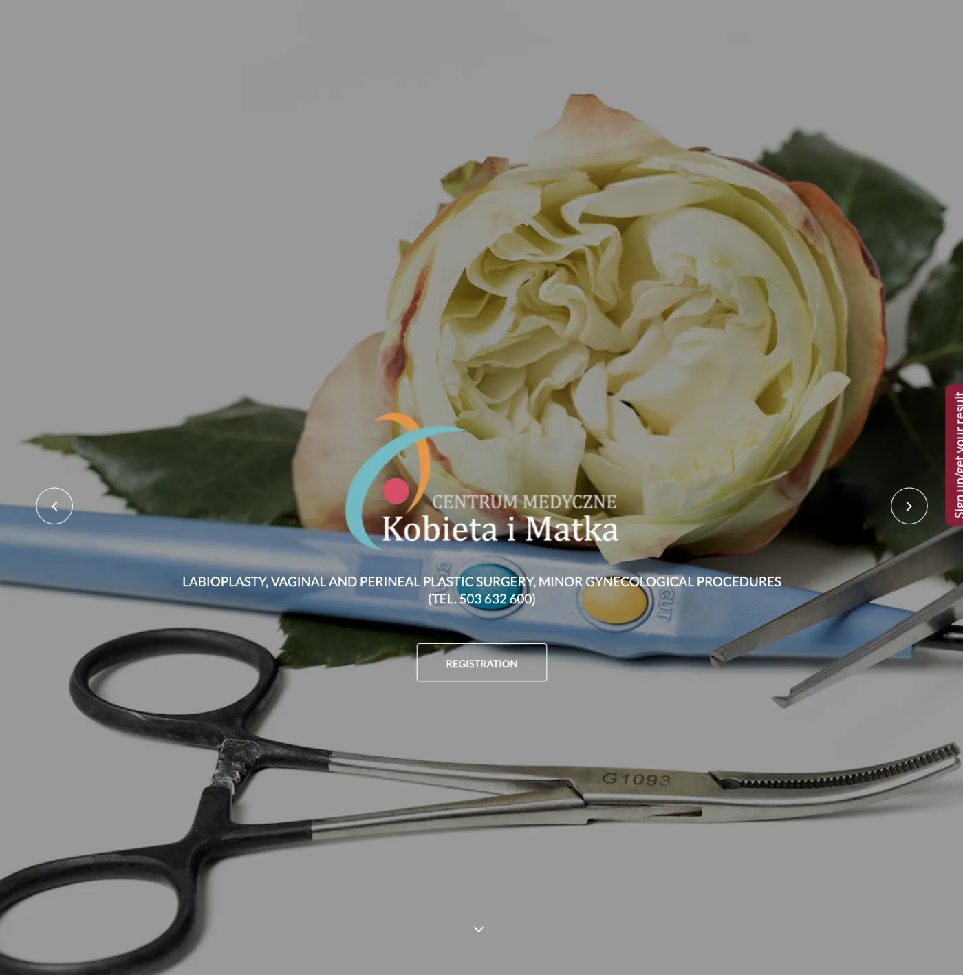 Clinic homepage before the redesign: a dim photo slider with small, hard-to-read text.