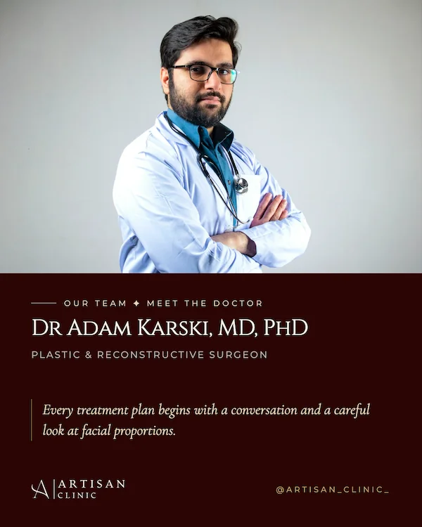 Team post introducing the clinic’s plastic and reconstructive surgeon, with a short quote.